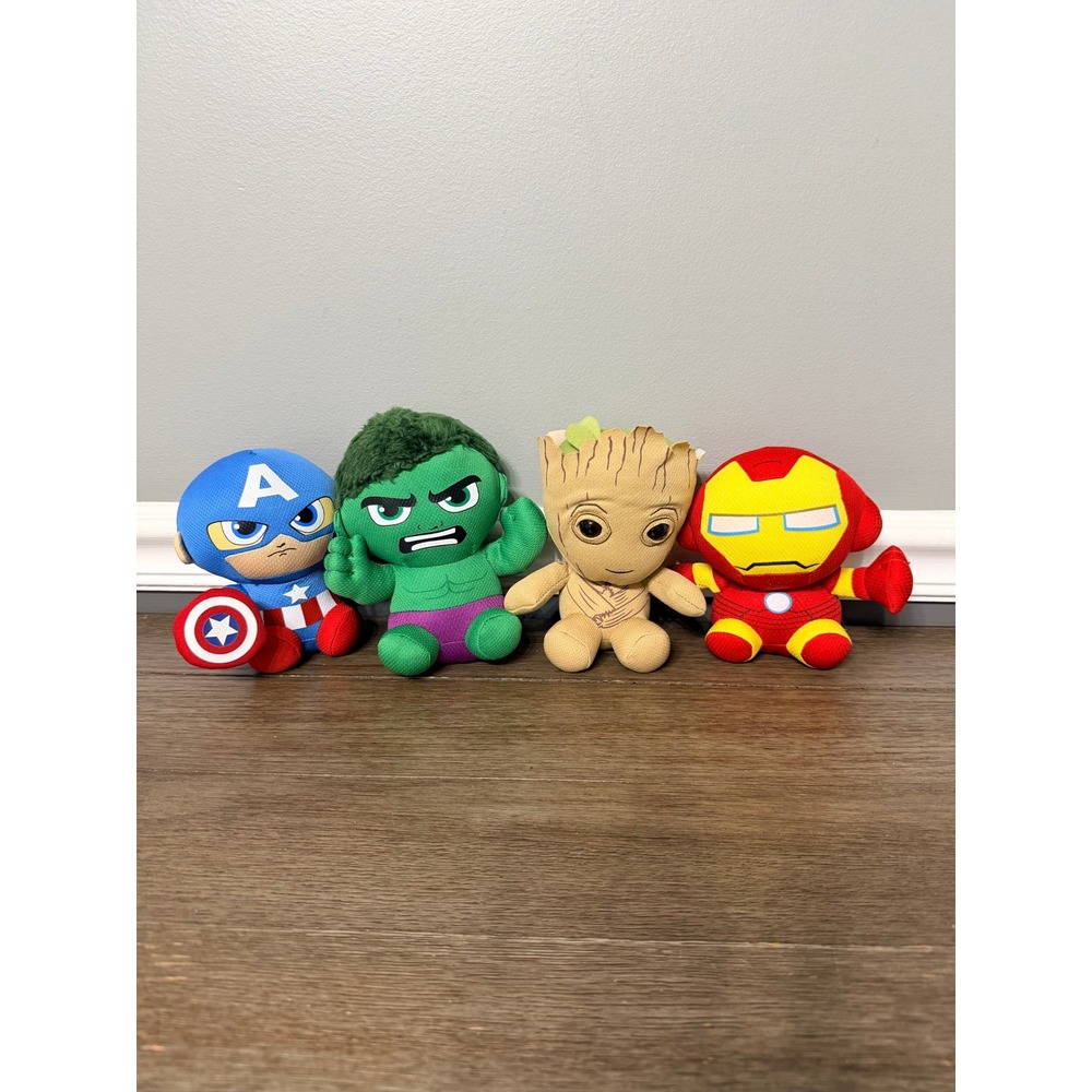 Marvel Avengers Ty Beanie Babies Plush Lot Captain America Hulk Groot Iron Man